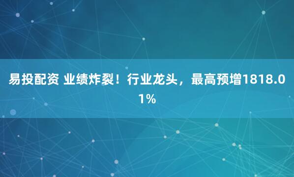 易投配资 业绩炸裂！行业龙头，最高预增1818.01%